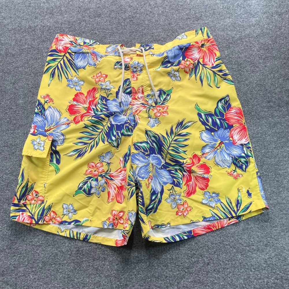 Polo Ralph Lauren Swim Trunks Mens XLT Yellow Floral Hibiscus Tropical Shorts
